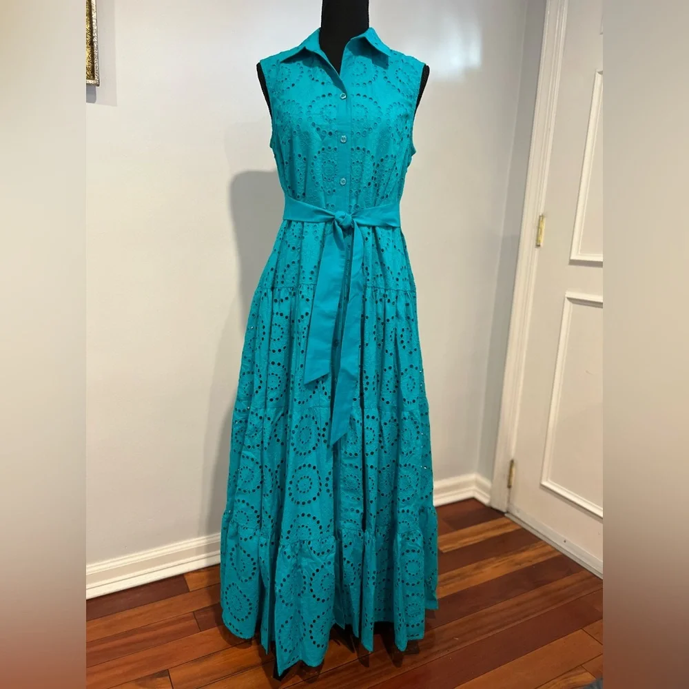 NWOT Lilly Pulitzer ❤️🔥SAMPLE❤️🔥Maxi Teal Sleeveless Eyelet Dress 10 - Picture 13 of 17